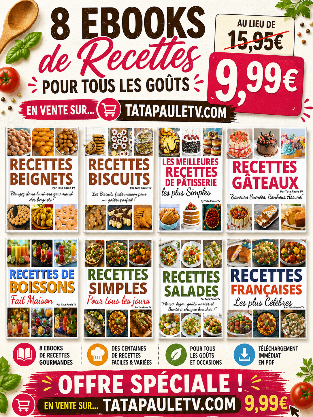 Collection gourmande de 8 ebooks de recettes incontournables pour cuisiner facilement au quotidien